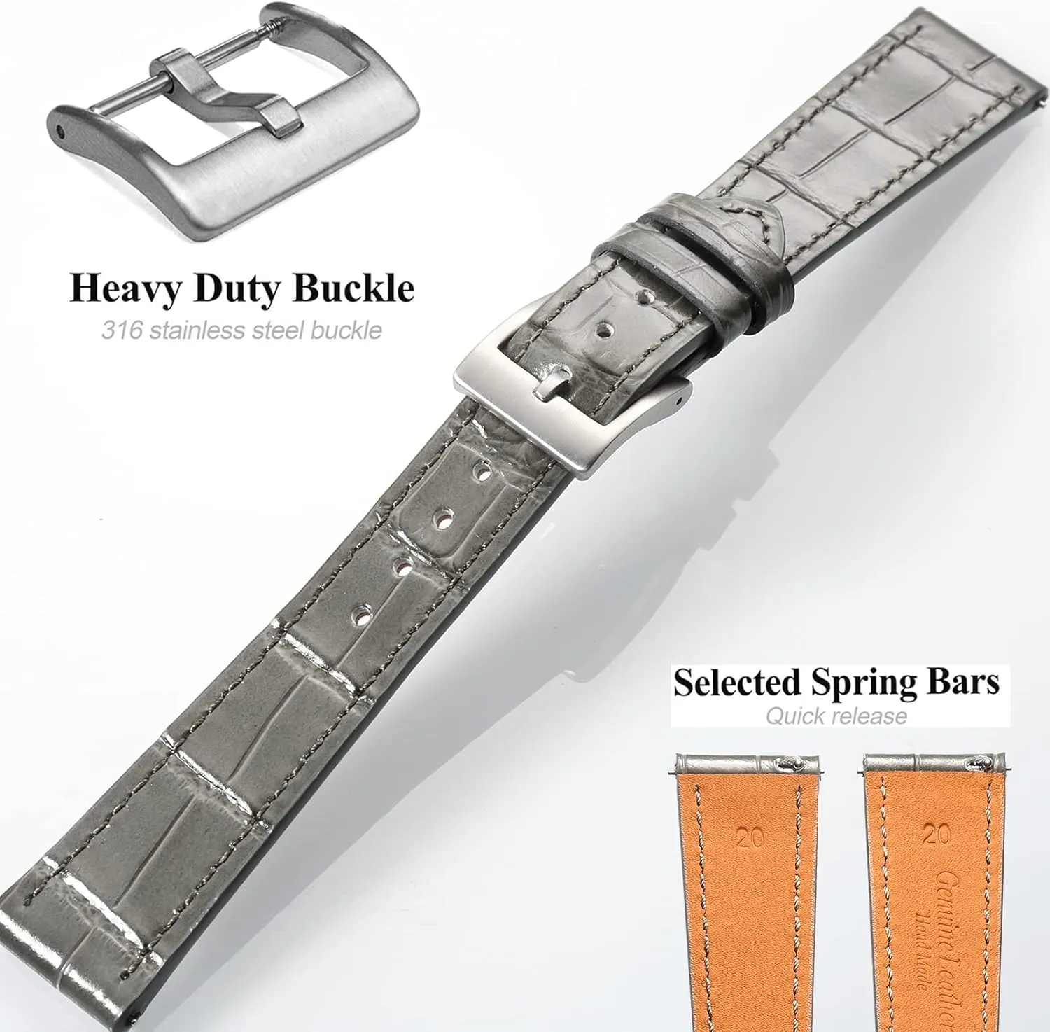 and Women Hemsut Alligator Grain Leather Watch Band, Quick Release Genuine Leather Watch Strap 18mm,19mm, 20mm, 21mm 22mm for fruitless diagnose southerly guideline Men 