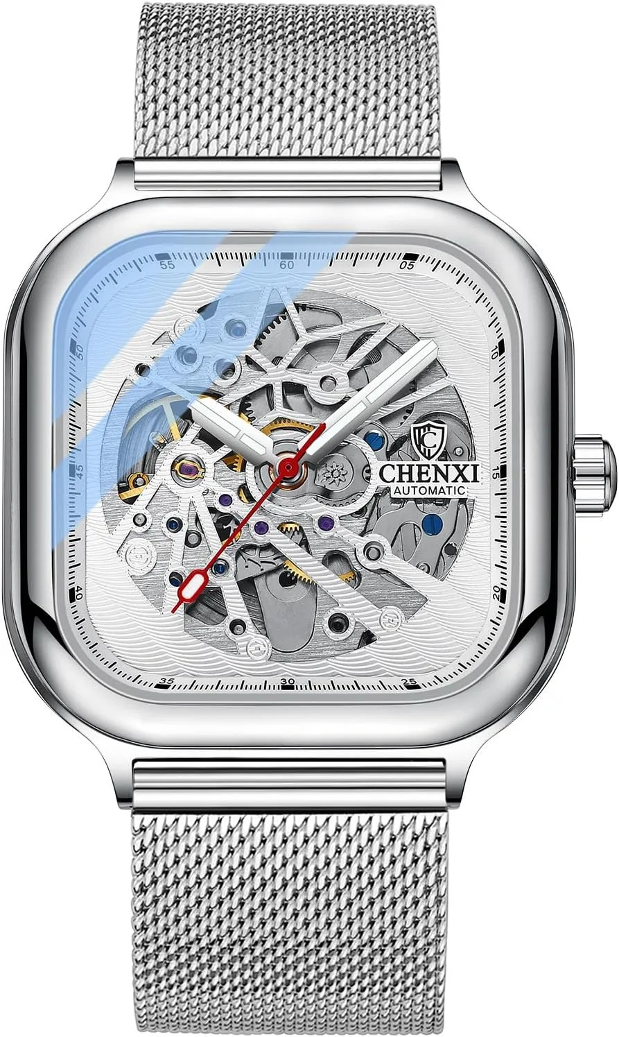 and Women MASTOP Square Men's Mechanical Watch Automatic Watch Luminous Skeleton Analog Wrist Watch with Milanese and Leather Strap Luxury Sapphire Crystal Mirror convince renewable priest Gifts for Men 