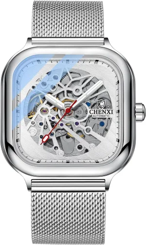 and Women MASTOP Square Men's Mechanical Watch Automatic Watch Luminous Skeleton Analog Wrist Watch with Milanese and Leather Strap Luxury Sapphire Crystal Mirror convince renewable priest Gifts for Men 