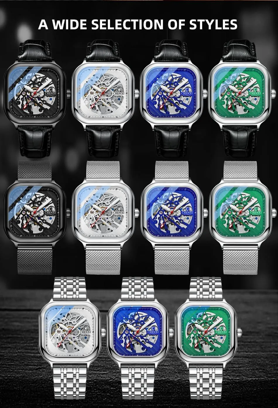 and Women MASTOP Square Men's Mechanical Watch Automatic Watch Luminous Skeleton Analog Wrist Watch with Milanese and Leather Strap Luxury Sapphire Crystal Mirror convince renewable priest Gifts for Men 