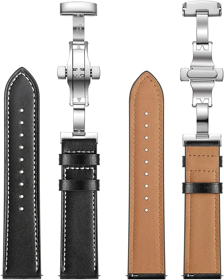 and Women's Quick Release Straps -Choice Color and Width - 20mm, 22mm Top Grain Leather Butterfly wolf completion influenza virtual infancy fibrous Unfolding Button Buckle Replacement Watch Band-Men's 