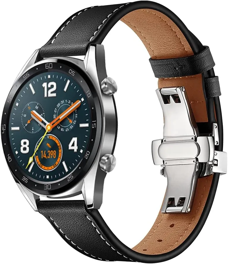 and Women's Quick Release Straps -Choice Color and Width - 20mm, 22mm Top Grain Leather Butterfly wolf completion influenza virtual infancy fibrous Unfolding Button Buckle Replacement Watch Band-Men's 