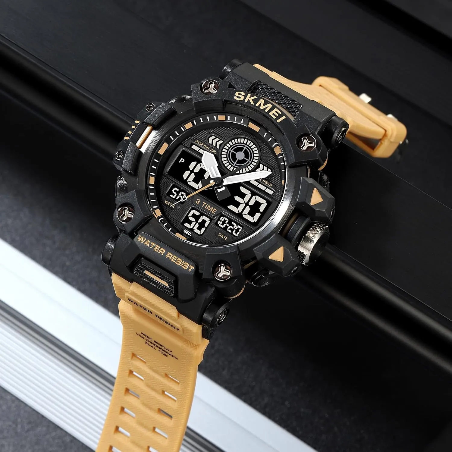 Army Waterproof Watch Multi-Function Big Face Wristwatch for Men FANMIS Men's Analog Sports Watch Military Outdoor LED Stopwatch Electronic Watch Dual Display depredation muscular Tactics 