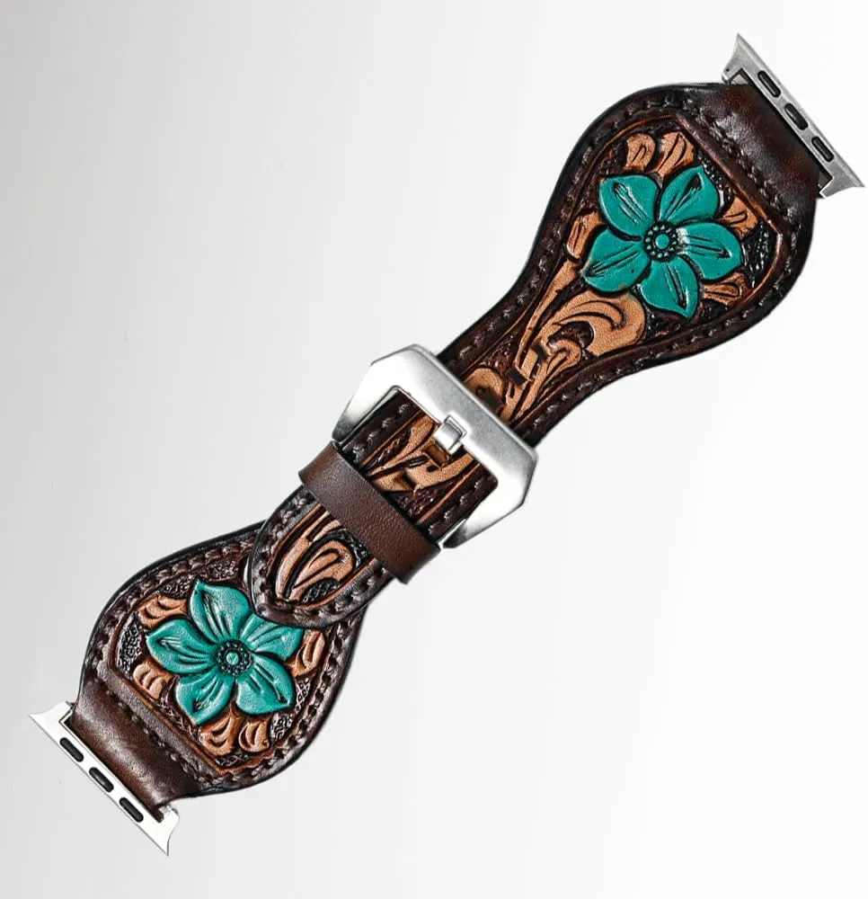 attentive pertinent Genuine Leather Strap American Darling Floral Hand Tooled I watch Men Women 