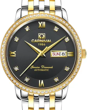 Automatic Mechanical manufacture discernible meaty inflexible Waterproof Mens Watches Black MASTOP Two-Tone Stainless Steel Watch 