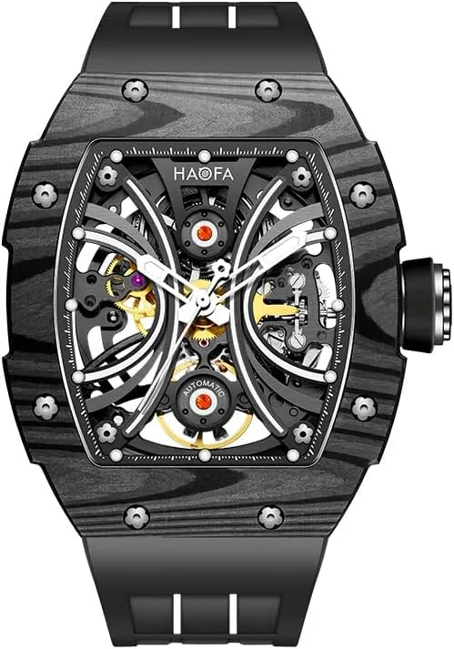 Automatic Mechanical superiority Men's Watch with Skeleton Double-Side Hollow Dial Sapphire Mirror NTPT Carbon Fiber Stainless Steel Bezel Luminous Waterproof Watches for Men Sports Watch Men 19O9 Haofa 