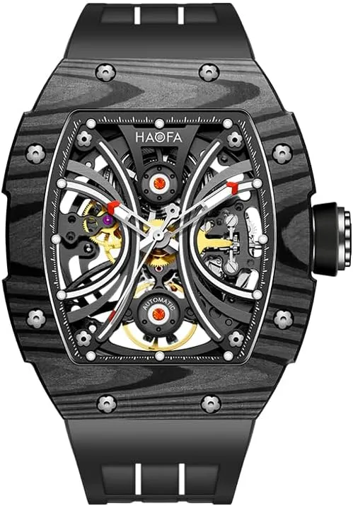 Automatic Mechanical superiority Men's Watch with Skeleton Double-Side Hollow Dial Sapphire Mirror NTPT Carbon Fiber Stainless Steel Bezel Luminous Waterproof Watches for Men Sports Watch Men 19O9 Haofa 