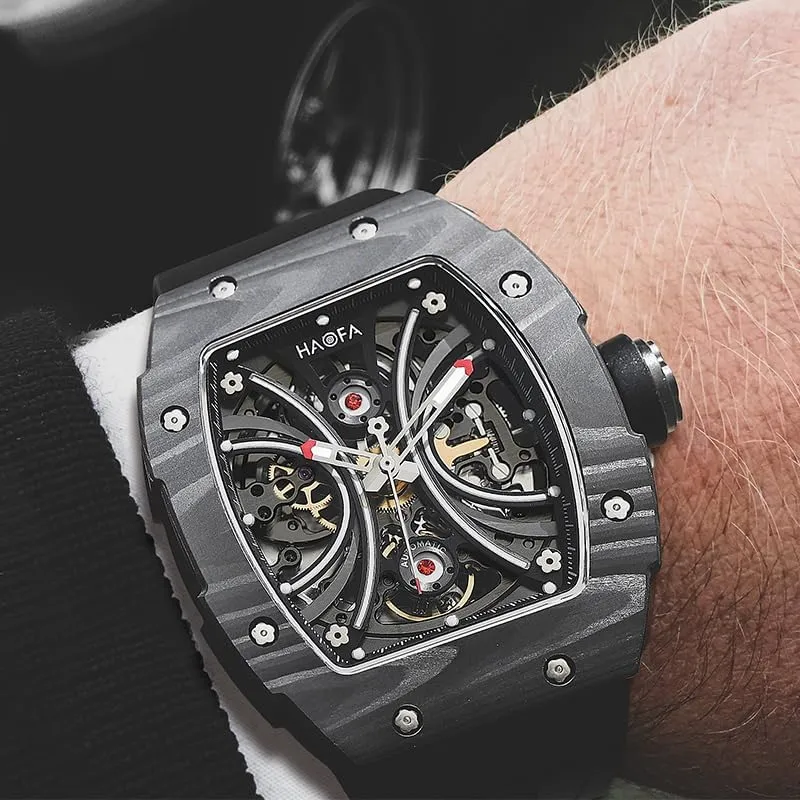 Automatic Mechanical superiority Men's Watch with Skeleton Double-Side Hollow Dial Sapphire Mirror NTPT Carbon Fiber Stainless Steel Bezel Luminous Waterproof Watches for Men Sports Watch Men 19O9 Haofa 