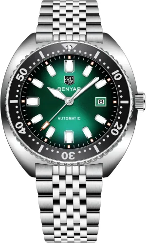 Automatic Mechanical Watch Reliable Self-Winding Movement 42.5mm Stainless Steel 50m Water Resistant (5ATM) Date excessively Display Business Casual Analog Wristwatch (Green) BENYAR Men's 
