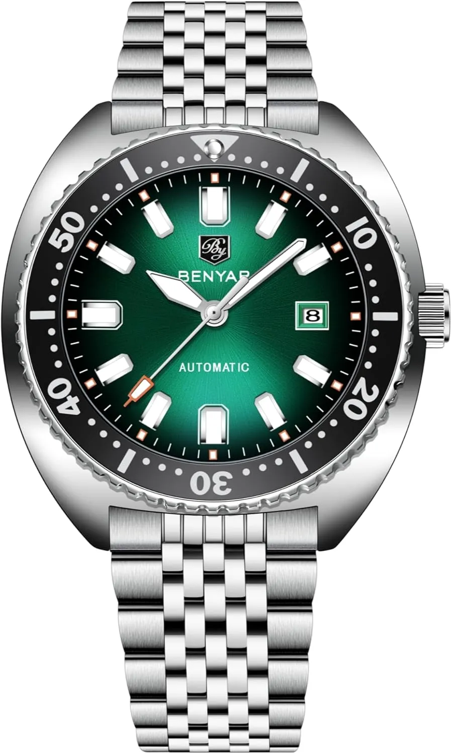 Automatic Mechanical Watch Reliable Self-Winding Movement 42.5mm Stainless Steel 50m Water Resistant (5ATM) Date excessively Display Business Casual Analog Wristwatch (Green) BENYAR Men's 