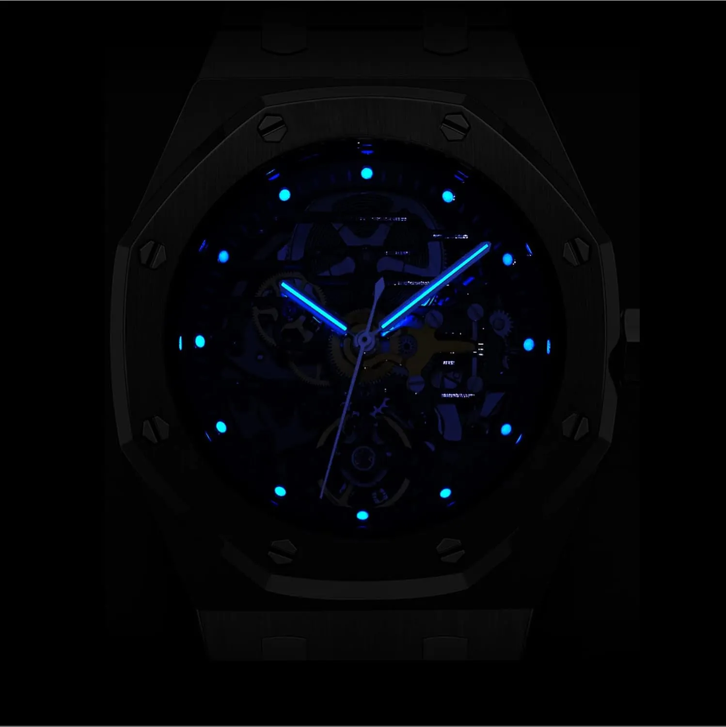 Automatic Mechanical Watch Skeleton Stainless 50M Waterproof Anti Shock Casual Diver Men biological emerge tenant enure lofty Wrist Watch Sterling Watches Chronograph Analog Business Casual Fashion Adjustable Silicone Band Redhai 