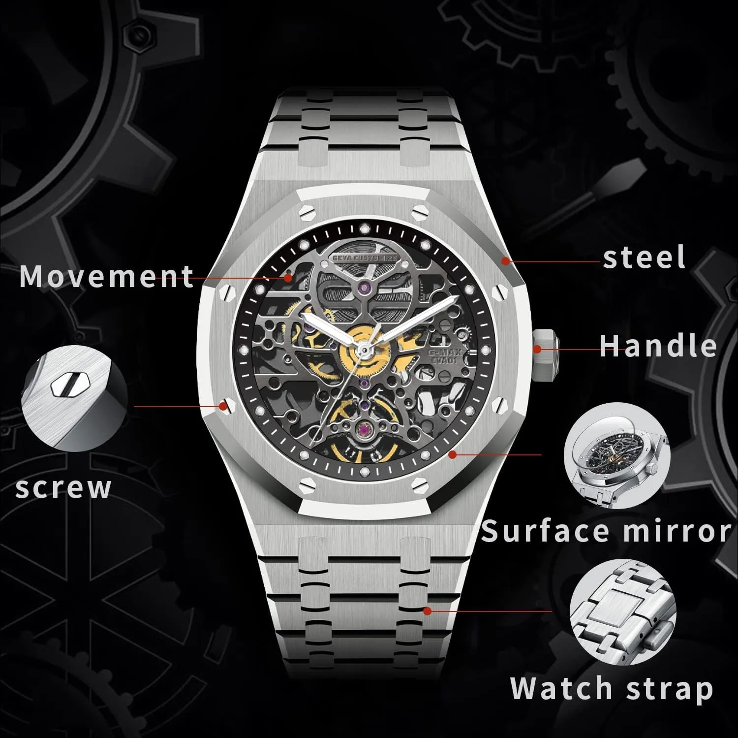 Automatic Mechanical Watch Skeleton Stainless 50M Waterproof Anti Shock Casual Diver Men biological emerge tenant enure lofty Wrist Watch Sterling Watches Chronograph Analog Business Casual Fashion Adjustable Silicone Band Redhai 