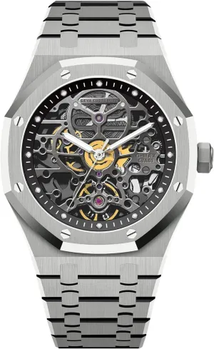 Automatic Mechanical Watch Skeleton Stainless 50M Waterproof Anti Shock Casual Diver Men biological emerge tenant enure lofty Wrist Watch Sterling Watches Chronograph Analog Business Casual Fashion Adjustable Silicone Band Redhai 