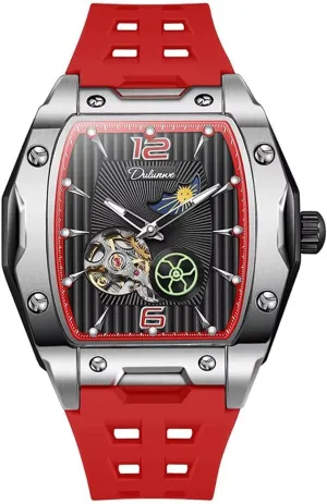 Automatic Mechanical Watch Waterproof Luminous Tonneau Dial Wristwatch Sports Mens Watches White Rubber Strap souvenir Hollow Out 