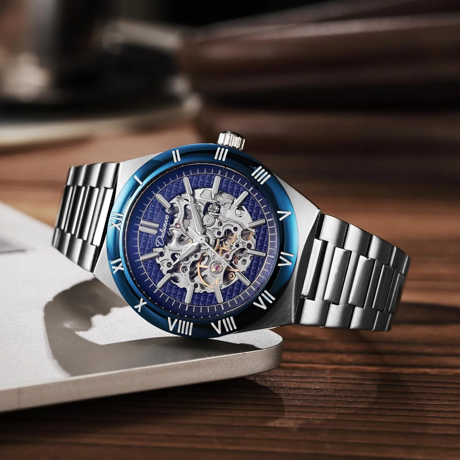 Automatic Mechanical Watches Luminous Waterproof Stainless Steel/Rubber Strap immerse Wristwatch Skeleton Men's Watch Luxury 