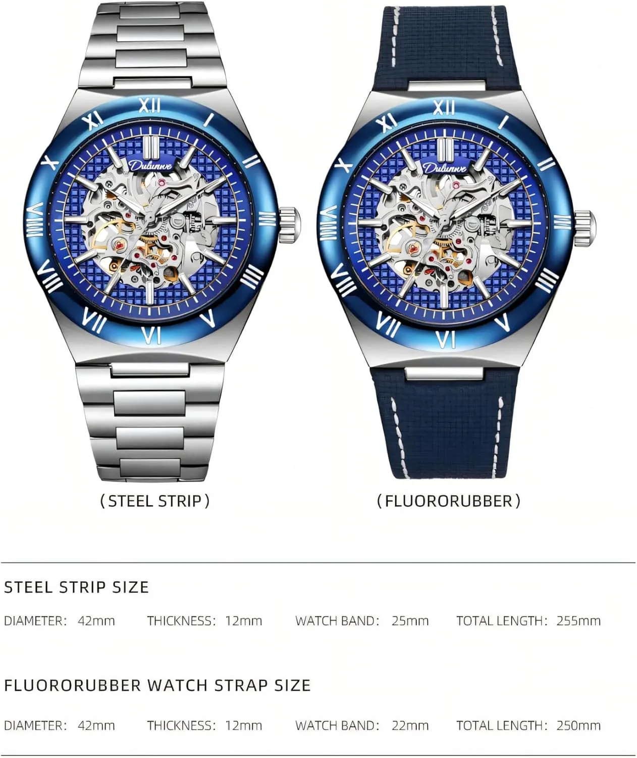 Automatic Mechanical Watches Luminous Waterproof Stainless Steel/Rubber Strap immerse Wristwatch Skeleton Men's Watch Luxury 