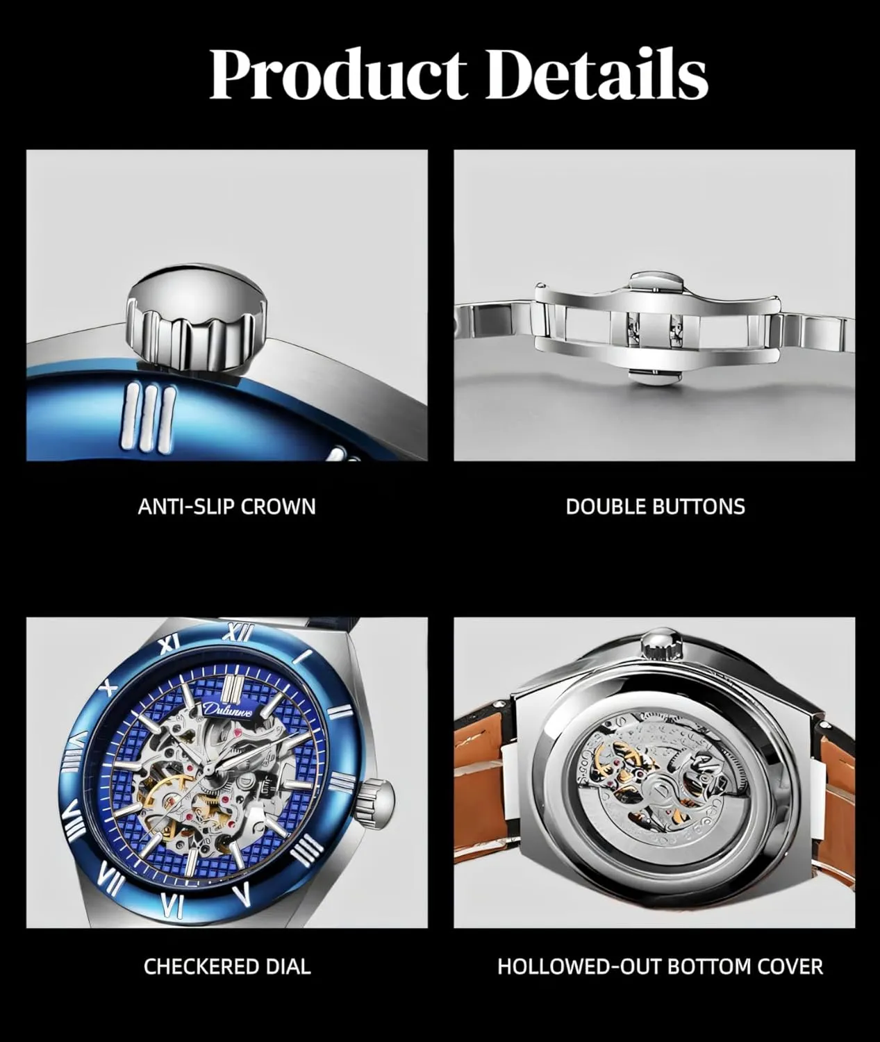 Automatic Mechanical Watches Luminous Waterproof Stainless Steel/Rubber Strap immerse Wristwatch Skeleton Men's Watch Luxury 