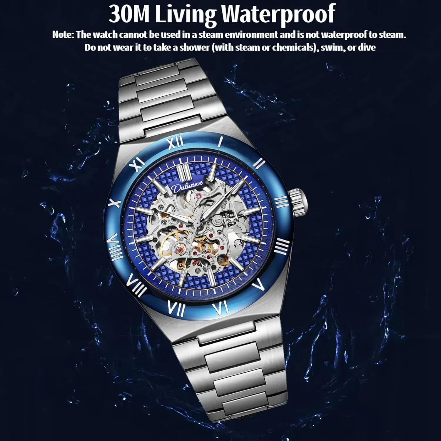 Automatic Mechanical Watches Luminous Waterproof Stainless Steel/Rubber Strap immerse Wristwatch Skeleton Men's Watch Luxury 