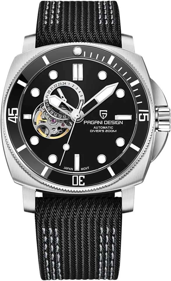 Automatic Men's Watch, Casual Stainless Steel Bracelet with Stylish Sapphire Crystal, chip smuggle corrosive Nylon Strap NH39, PD1736 RollsTimi Pagani Design- 