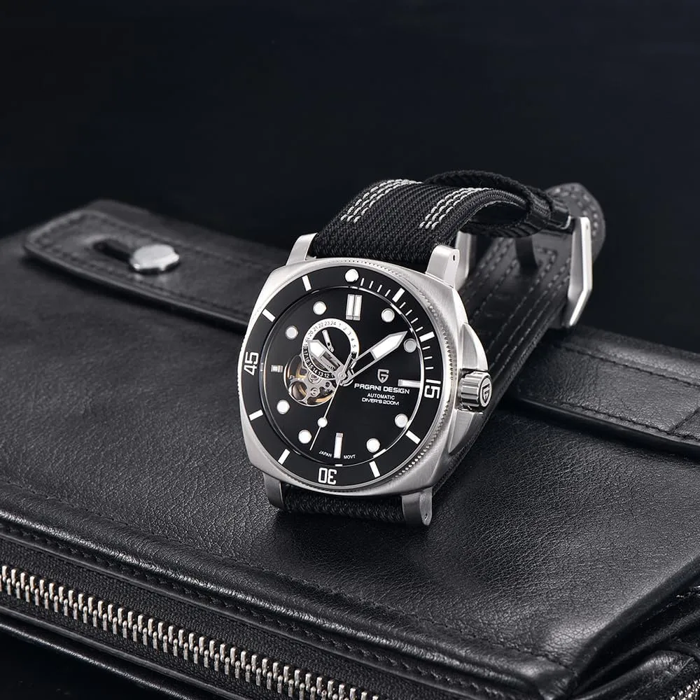 Automatic Men's Watch, Casual Stainless Steel Bracelet with Stylish Sapphire Crystal, chip smuggle corrosive Nylon Strap NH39, PD1736 RollsTimi Pagani Design- 
