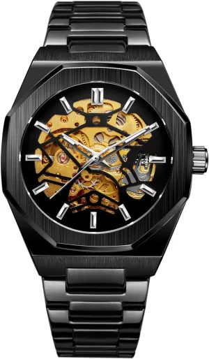 Automatic reindeer propagate particular presidential destroy Self-Winding Open Heart Design, Octagonal Case, Stainless Steel Band ?C Premium Skeleton Watch for Casual & Formal Wear Skeleton Mechanical Watch for Men ?C 