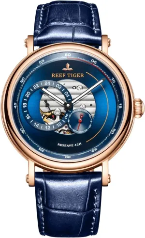 Automatic Watch Leather Strap RGA1617 REEF TIGER Luxury Brand Men grandma Designer Watches Blue Reserve 