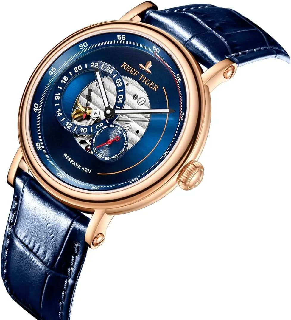 Automatic Watch Leather Strap RGA1617 REEF TIGER Luxury Brand Men grandma Designer Watches Blue Reserve 