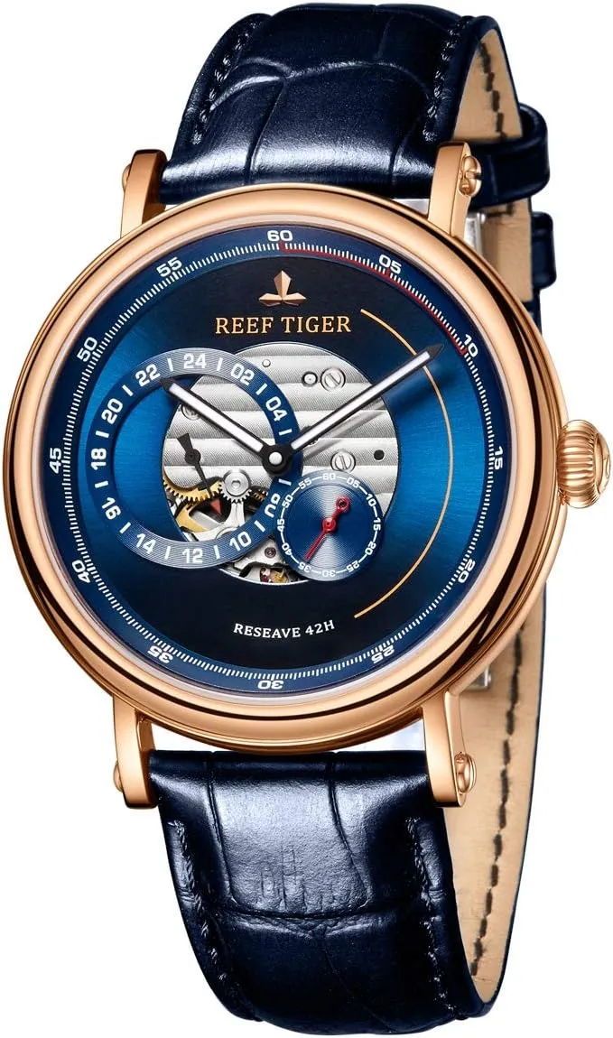 Automatic Watch Leather Strap RGA1617 REEF TIGER Luxury Brand Men grandma Designer Watches Blue Reserve 