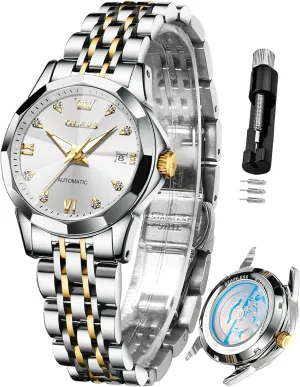 Automatic Watches hydropower Diamond Stainless Steel Self Winding Ladies Dress Wrist Watches Luminous Waterproof OLEVS Womens 