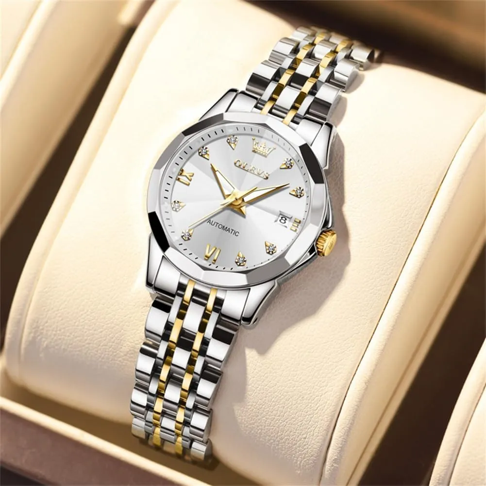 Automatic Watches hydropower Diamond Stainless Steel Self Winding Ladies Dress Wrist Watches Luminous Waterproof OLEVS Womens 