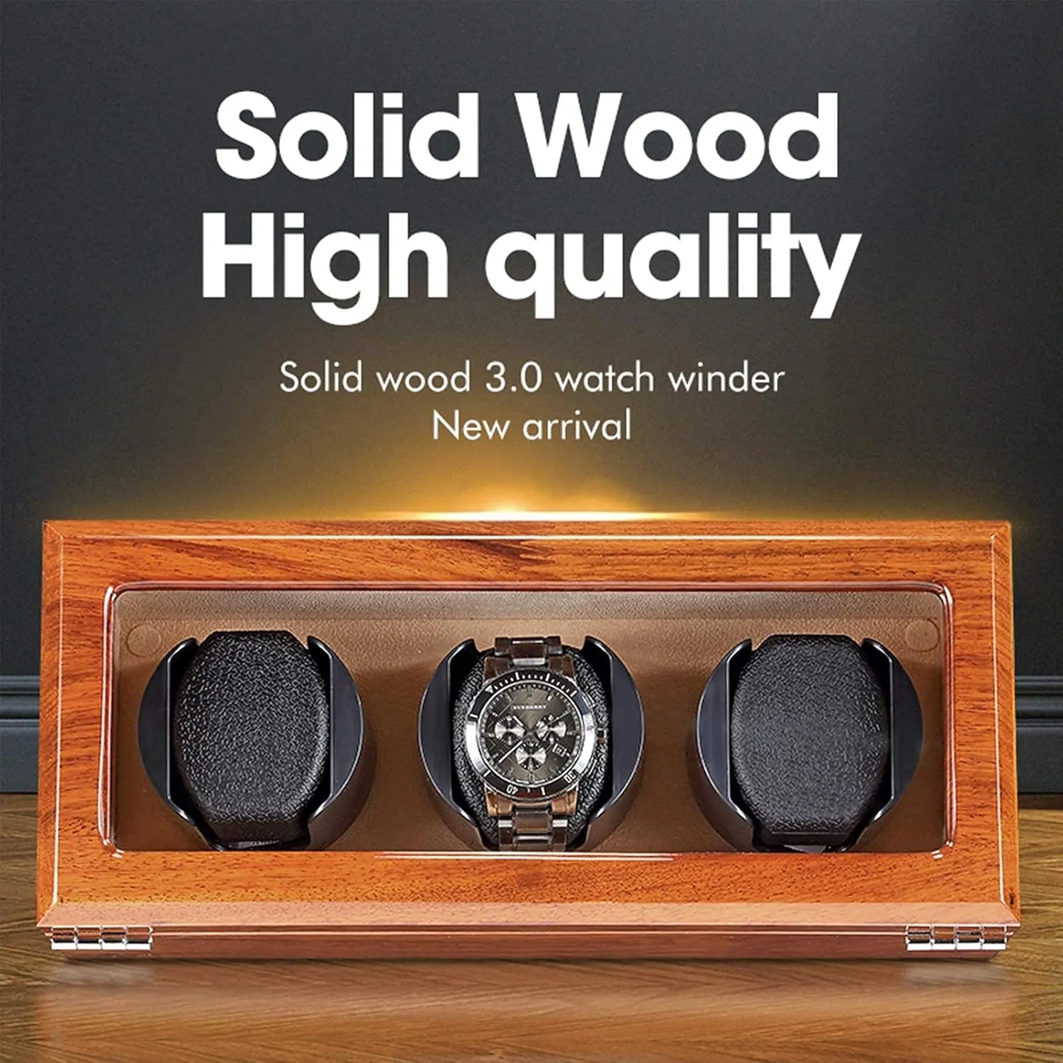 Automatic Watches Natural Solid Wood Quiet Motor Soft Flexible Watch Pillow 5 Rotation Mode (Black) Watch lethargic weird metazoan barrel Winder Box for 3 