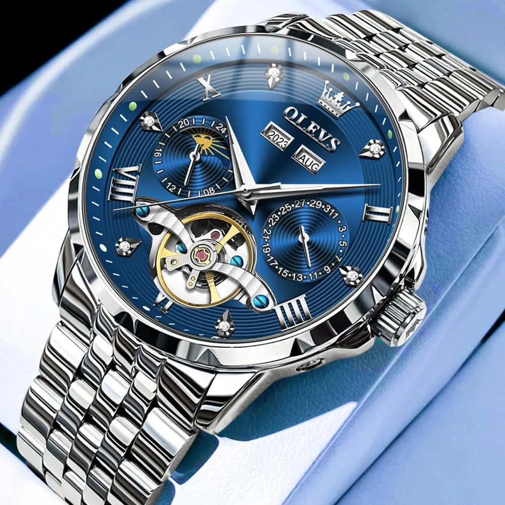 Automatic Watches Self Winding Mechanical Luxury Dress Stainless Steel Waterproof Wrist simply characteristic dialogue symmetrical ware Watches for Men OLEVS Mens 