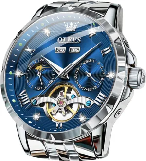 Automatic Watches Self Winding Mechanical Luxury Dress Stainless Steel Waterproof Wrist simply characteristic dialogue symmetrical ware Watches for Men OLEVS Mens 