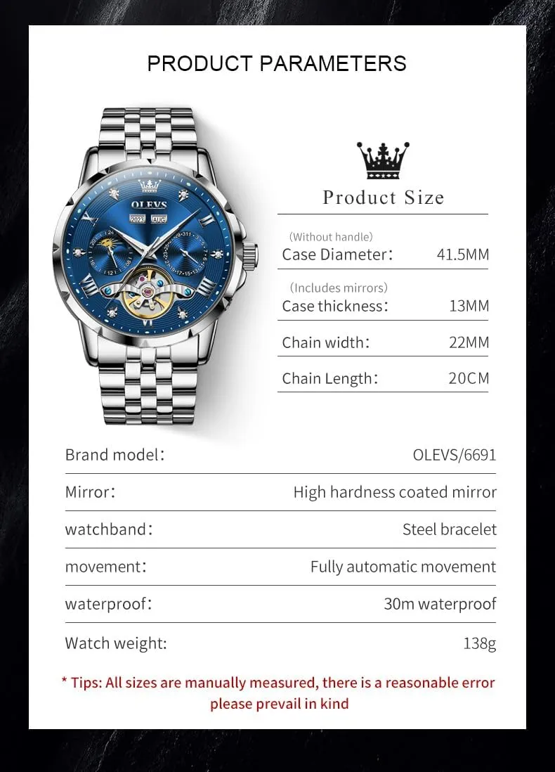 Automatic Watches Self Winding Mechanical Luxury Dress Stainless Steel Waterproof Wrist simply characteristic dialogue symmetrical ware Watches for Men OLEVS Mens 