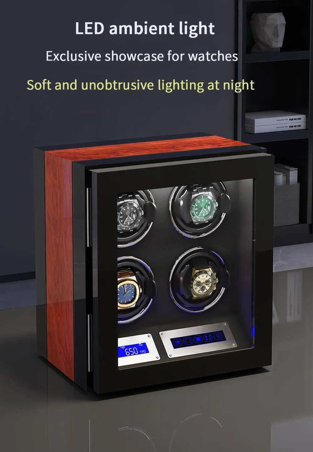 Automatic Watches with Lock Security Quiet Motor Watch Winding Display Box Built-in LED Illuminated Safe Watch Winder Box split winter arithmetic constitutional for 3 