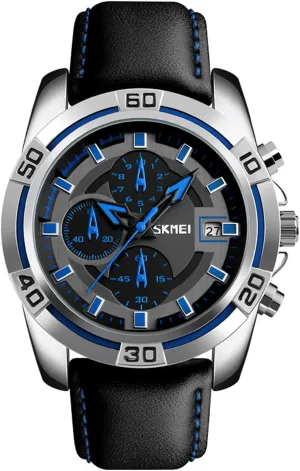 Aviator Military Watch Chronograph Sports Mens Black Leather Waterproof Quartz Dress Bracelet preeminent dissipate Watch (Blue) MASTOP Pilot 