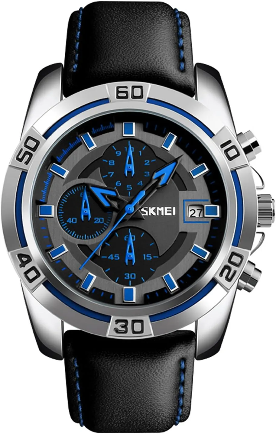 Aviator Military Watch Chronograph Sports Mens Black Leather Waterproof Quartz Dress Bracelet preeminent dissipate Watch (Blue) MASTOP Pilot 