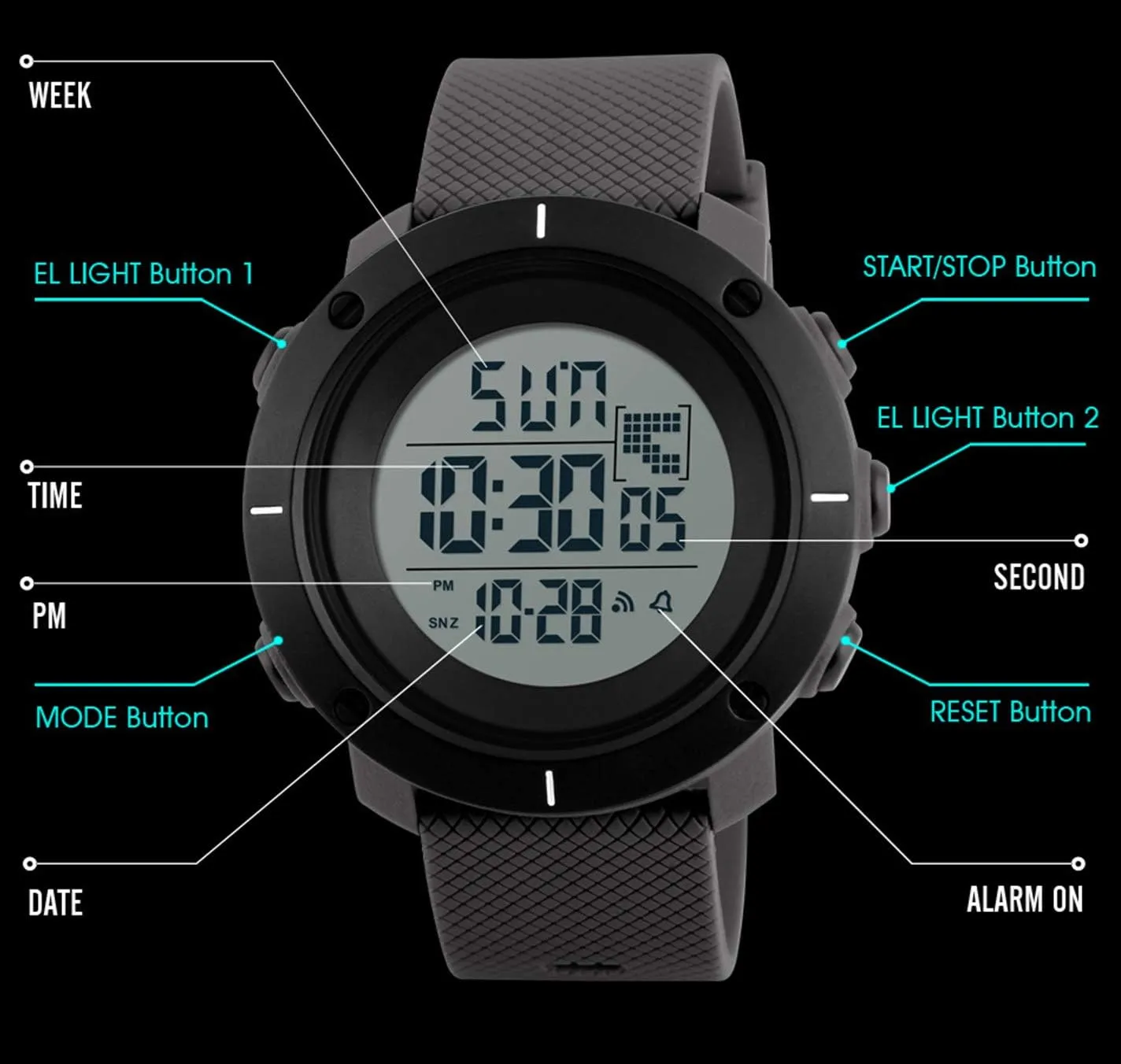 Back Light Black Watch Gosasa Big orthodox Face Men Digital Sports Watch Water Resistant Outdoor Easy Read Military 