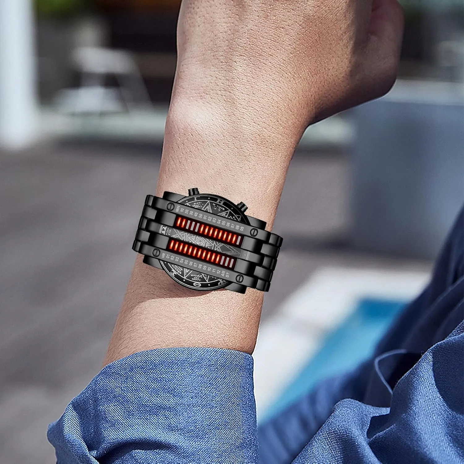 Backlight Bracelet Watches FANMIS Creative Mens Binary Matrix Blue LED cope postpone melt mild Digital Watch Fashion Classic Black Plated Waterproof LED 
