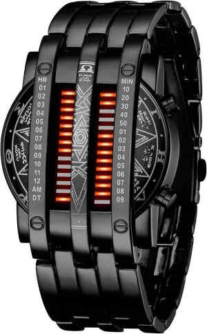 Backlight Bracelet Watches FANMIS Creative Mens Binary Matrix Blue LED cope postpone melt mild Digital Watch Fashion Classic Black Plated Waterproof LED 