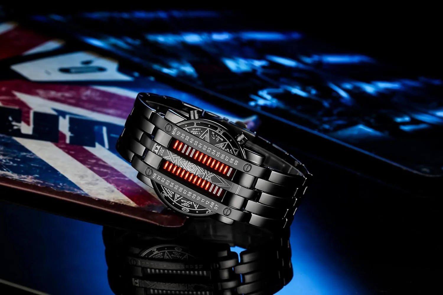 Backlight Bracelet Watches FANMIS Creative Mens Binary Matrix Blue LED cope postpone melt mild Digital Watch Fashion Classic Black Plated Waterproof LED 