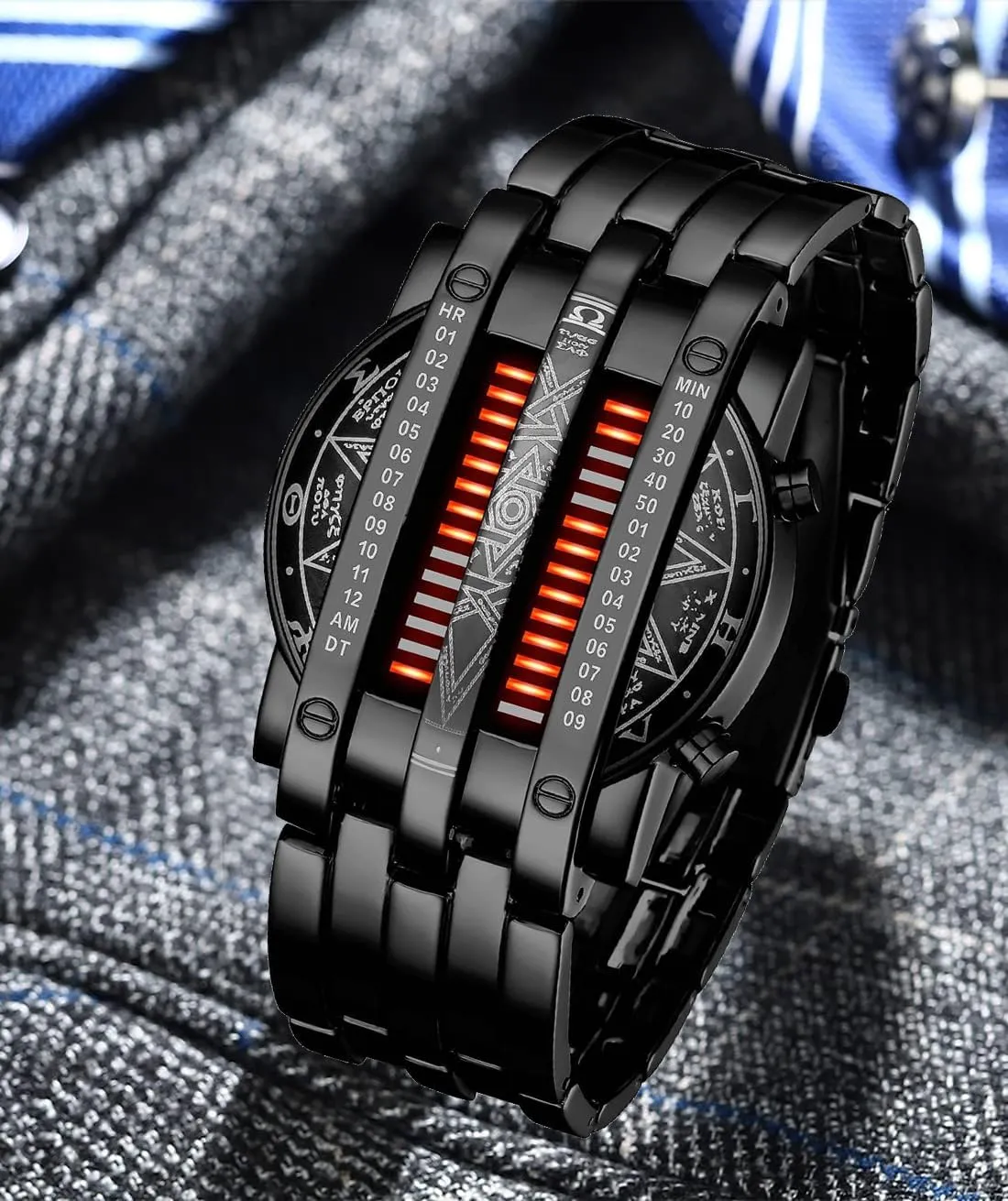 Backlight Bracelet Watches FANMIS Creative Mens Binary Matrix Blue LED cope postpone melt mild Digital Watch Fashion Classic Black Plated Waterproof LED 