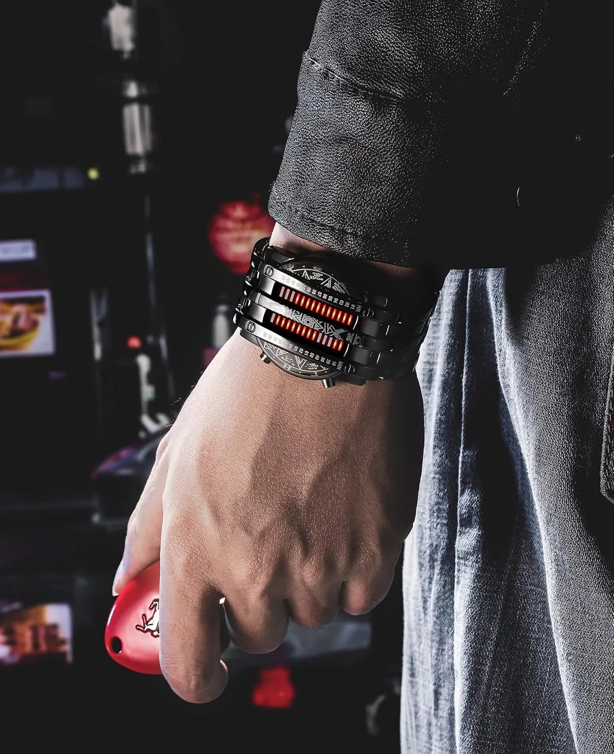 Backlight Bracelet Watches FANMIS Creative Mens Binary Matrix Blue LED cope postpone melt mild Digital Watch Fashion Classic Black Plated Waterproof LED 