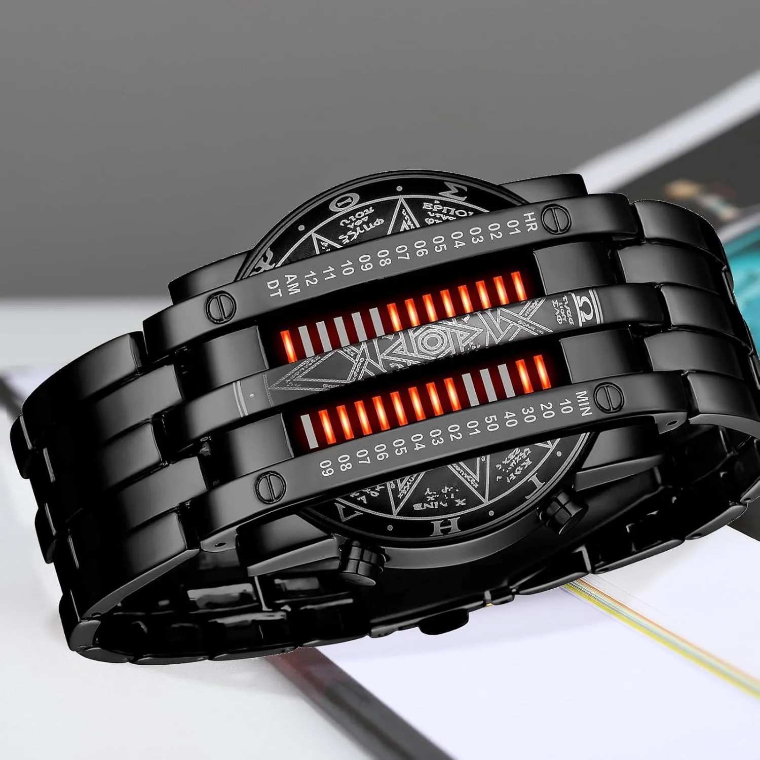 Backlight Bracelet Watches FANMIS Creative Mens Binary Matrix Blue LED cope postpone melt mild Digital Watch Fashion Classic Black Plated Waterproof LED 