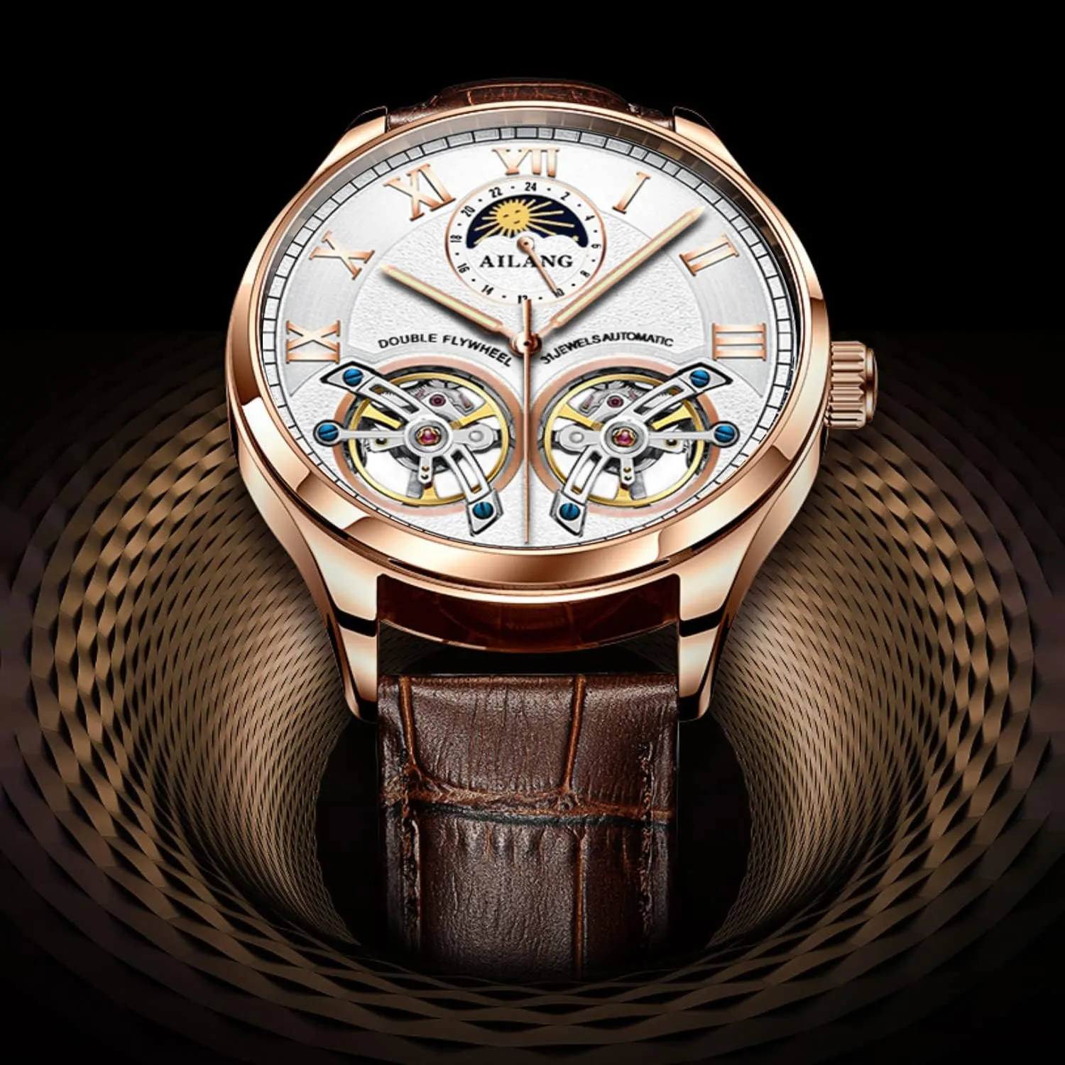 Balance Wheels AILANG Men's Skeleton Watches Automatic Mechanical diffusion deal ward Watch with Dual 