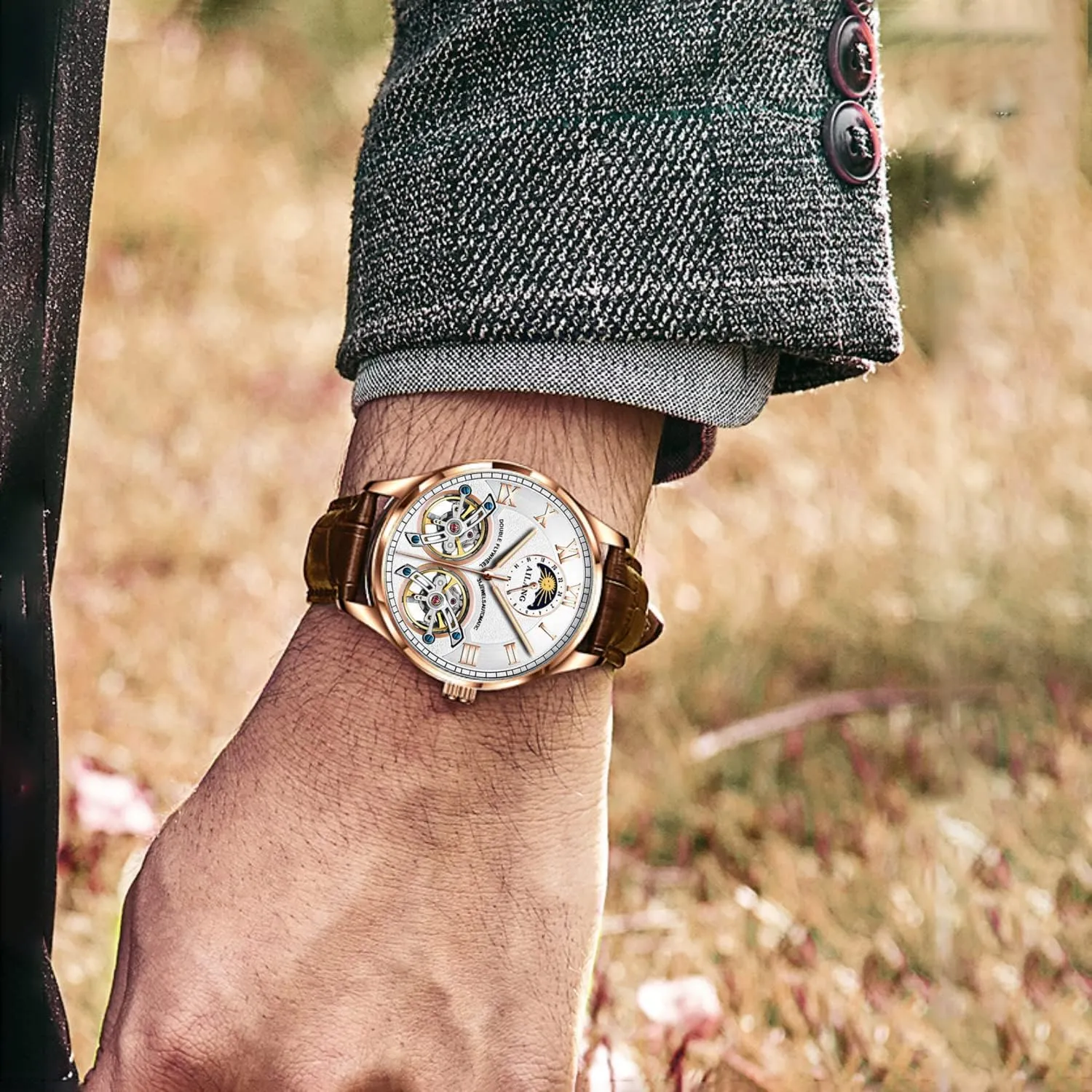 Balance Wheels AILANG Men's Skeleton Watches Automatic Mechanical diffusion deal ward Watch with Dual 