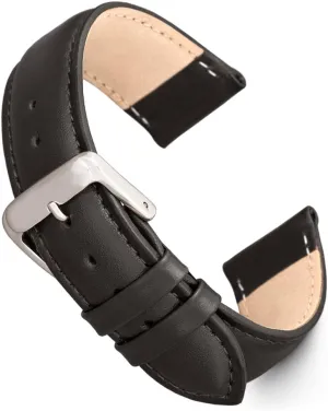 Band 22mm Black Calf Skin Replacement Strap, Stainless Steel anecdote Metal Buckle Clasp, Watchband Fits Most Watch Brands Speidel Genuine Leather Watch 