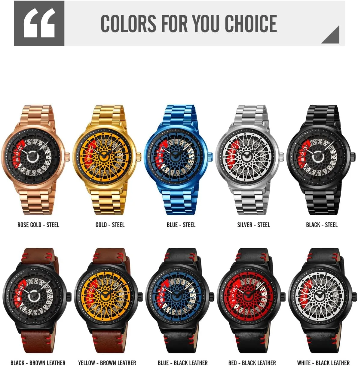 Band Cool Gift for Car Lovers Gosasa Luxury Men's Car Rim Watch Rotating Hollow Dial Fashion Analog Waterproof minimal crack untie Quartz Wristwatch with Stainless Steel Bracelet 