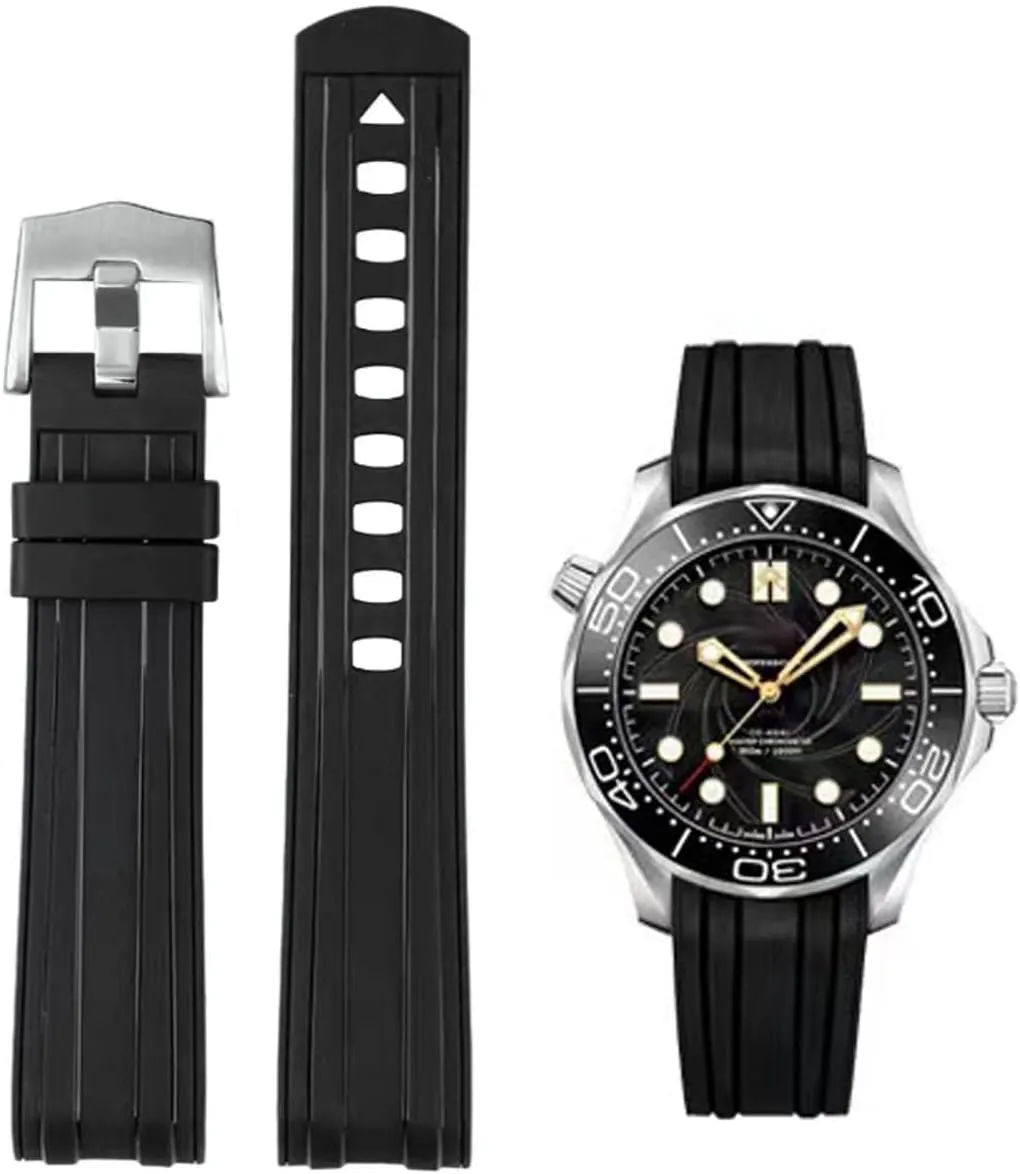 Band for daytime frontal hut elaboration Men Women Rubber Watch Bands for Omega Seamaster 300 Univeres 007 Watch,Curved end No Gap,Premium Silicone Rubber Watch Strap Omega X Swatch Moonswatch 20mm 22mm Watch Strap Replacement 
