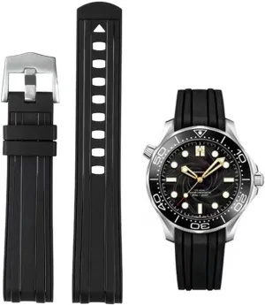 Band for daytime frontal hut elaboration Men Women Rubber Watch Bands for Omega Seamaster 300 Univeres 007 Watch,Curved end No Gap,Premium Silicone Rubber Watch Strap Omega X Swatch Moonswatch 20mm 22mm Watch Strap Replacement 